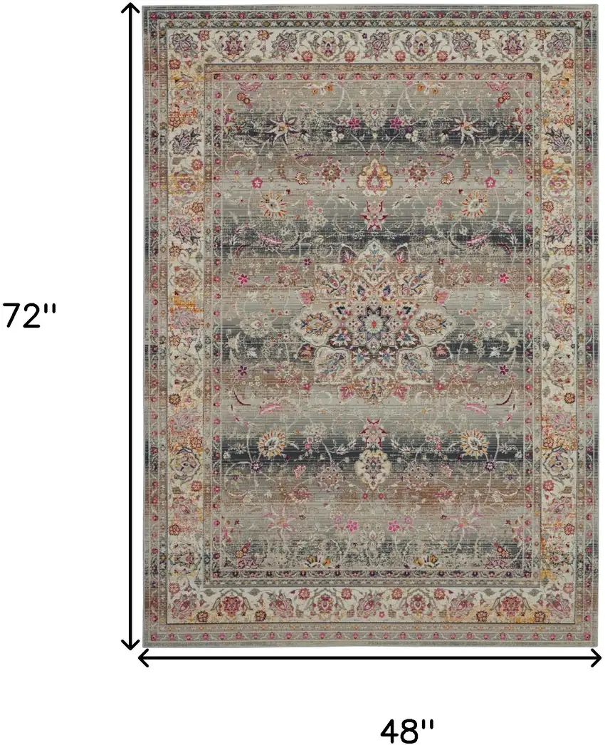 Ivory Brown And Gray Floral Distressed Area Rug Photo 3