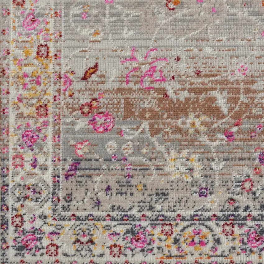 Ivory Brown And Gray Floral Distressed Area Rug Photo 9
