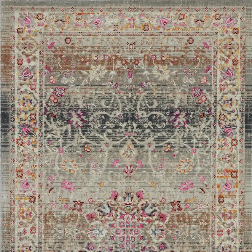 Ivory Brown And Gray Floral Distressed Area Rug Photo 9