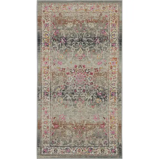 Ivory Brown And Gray Floral Distressed Area Rug Photo 1