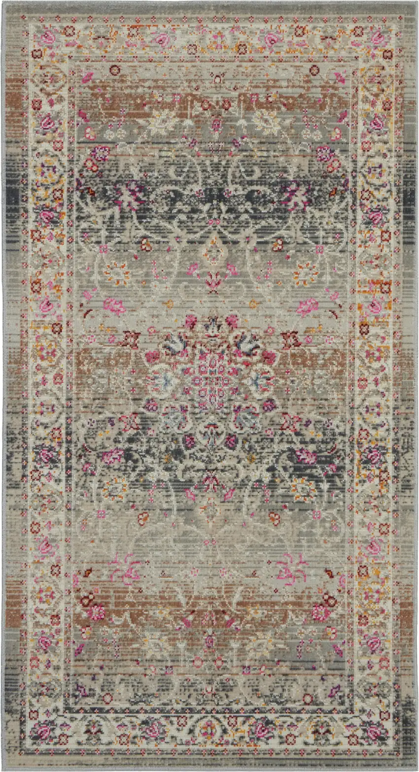 Ivory Brown And Gray Floral Distressed Area Rug Photo 1