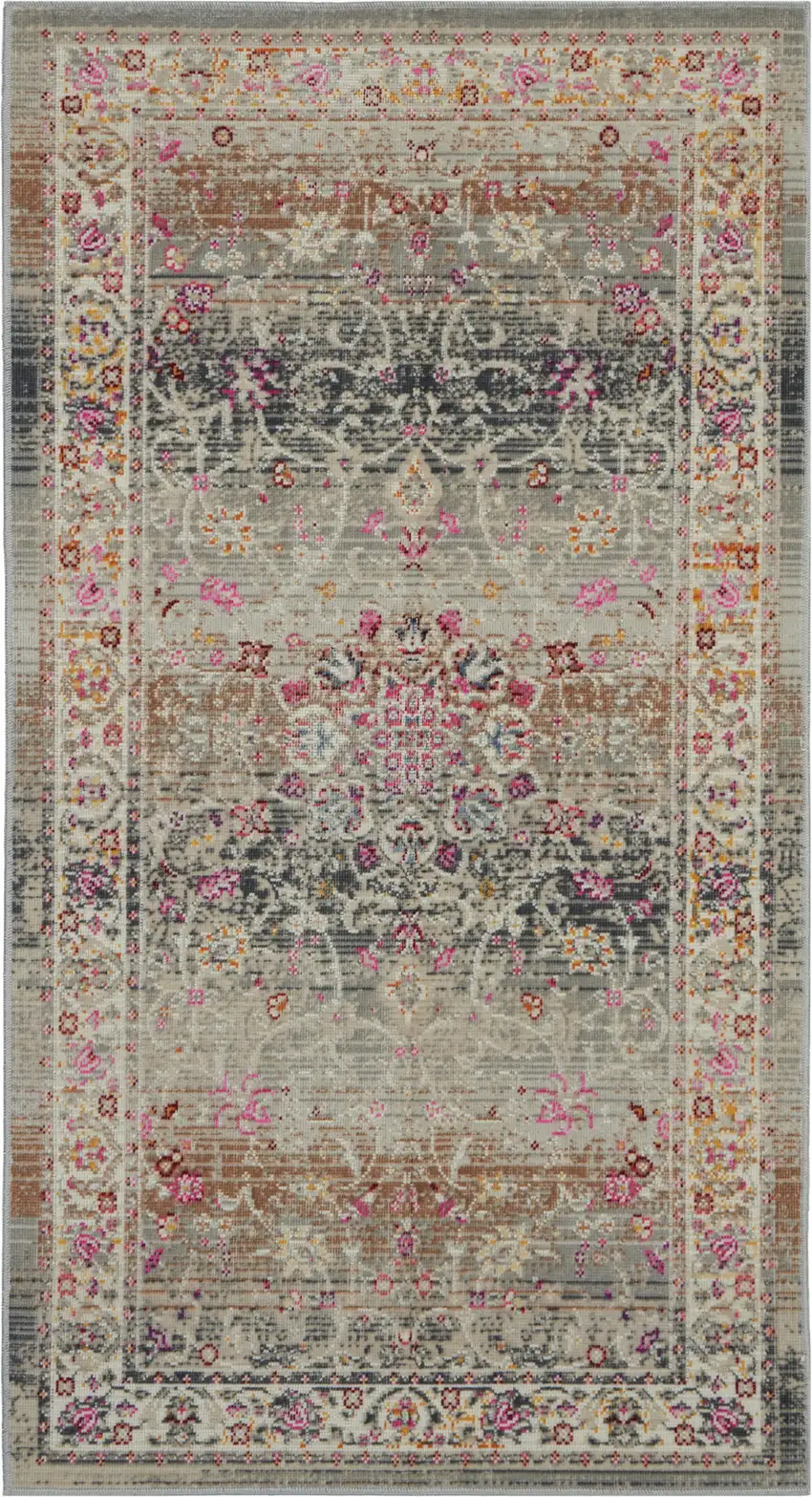 Ivory Brown And Gray Floral Distressed Area Rug Photo 2