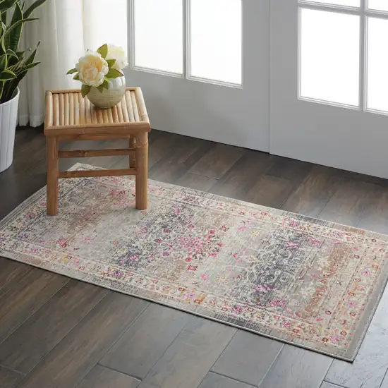 Ivory Brown And Gray Floral Distressed Area Rug Photo 4