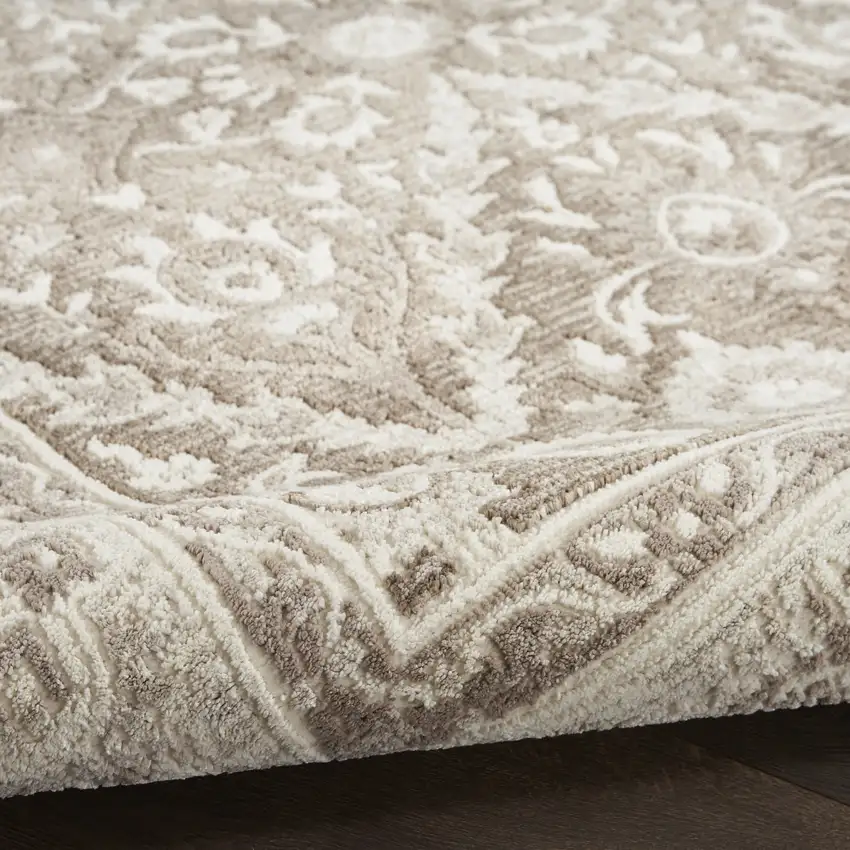 Ivory Brown And Gray Floral Distressed Non Skid Area Rug Photo 8