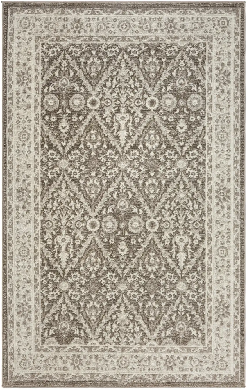 Ivory Brown And Gray Floral Distressed Non Skid Area Rug Photo 6