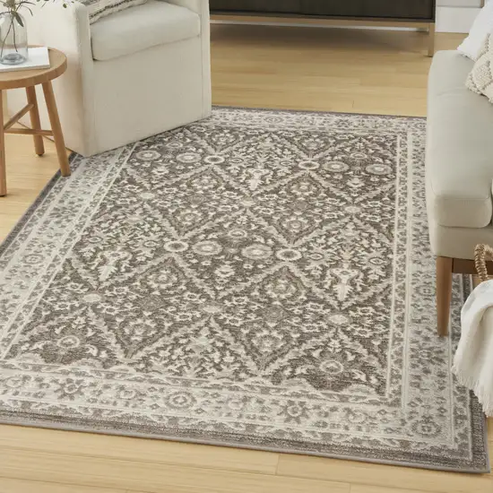 Ivory Brown And Gray Floral Distressed Non Skid Area Rug Photo 4