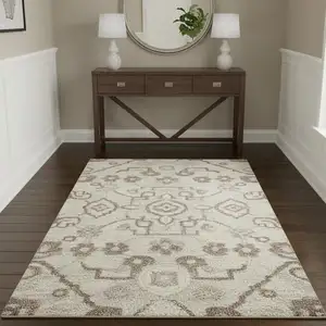 Photo of Ivory Brown And Gray Floral Distressed Non Skid Area Rug