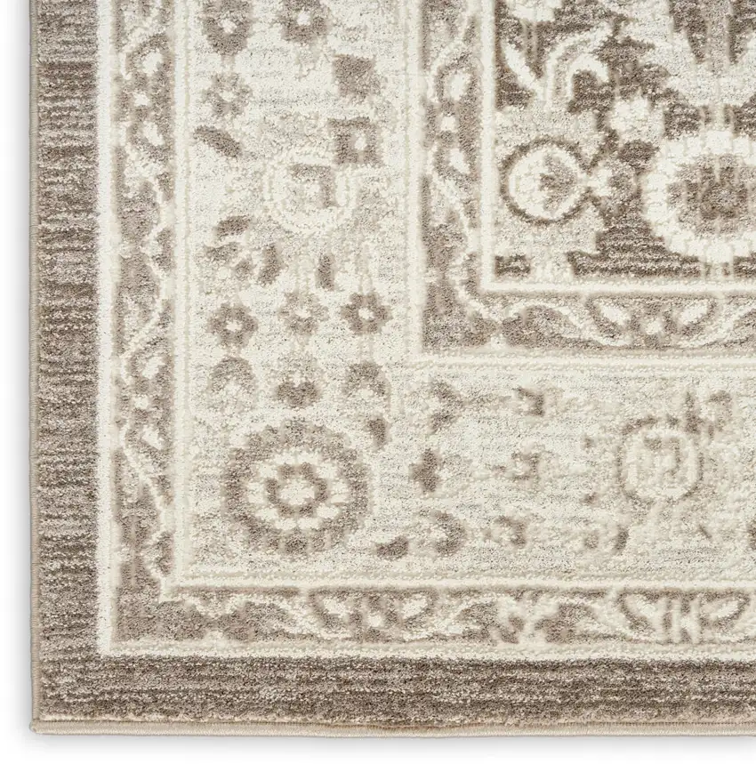 Ivory Brown And Gray Floral Distressed Non Skid Area Rug Photo 9