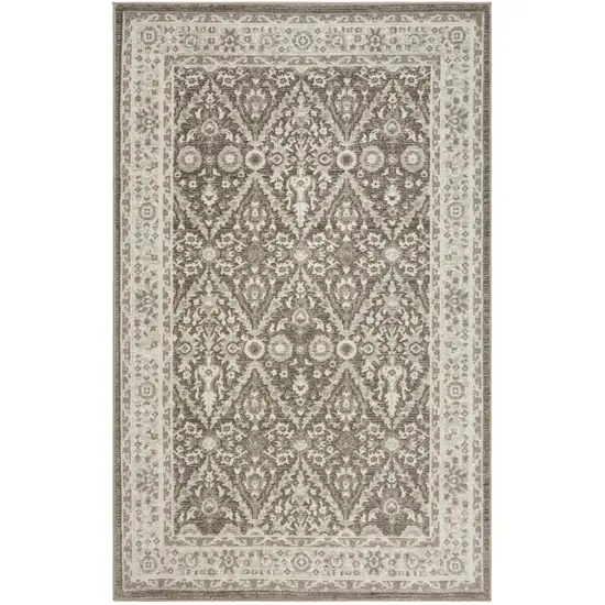 Ivory Brown And Gray Floral Distressed Non Skid Area Rug Photo 7