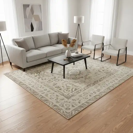 Ivory Brown And Gray Floral Distressed Non Skid Area Rug Photo 1