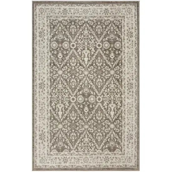Ivory Brown And Gray Floral Distressed Non Skid Area Rug Photo 6