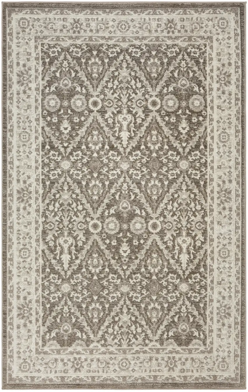 Ivory Brown And Gray Floral Distressed Non Skid Area Rug Photo 6