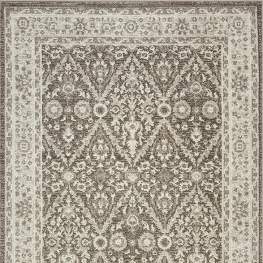 Ivory Brown And Gray Floral Distressed Non Skid Area Rug Photo 8