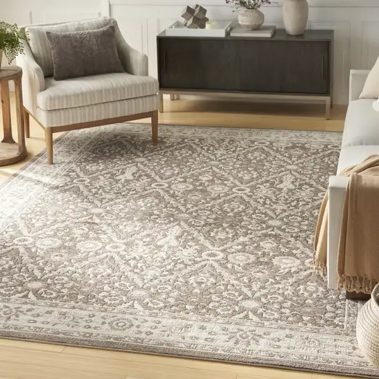 Ivory Brown And Gray Floral Distressed Non Skid Area Rug Photo 5