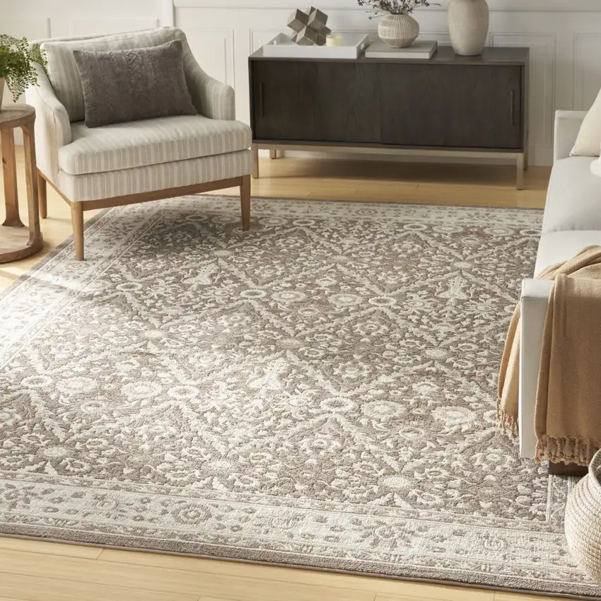 Ivory Brown And Gray Floral Distressed Non Skid Area Rug Photo 5