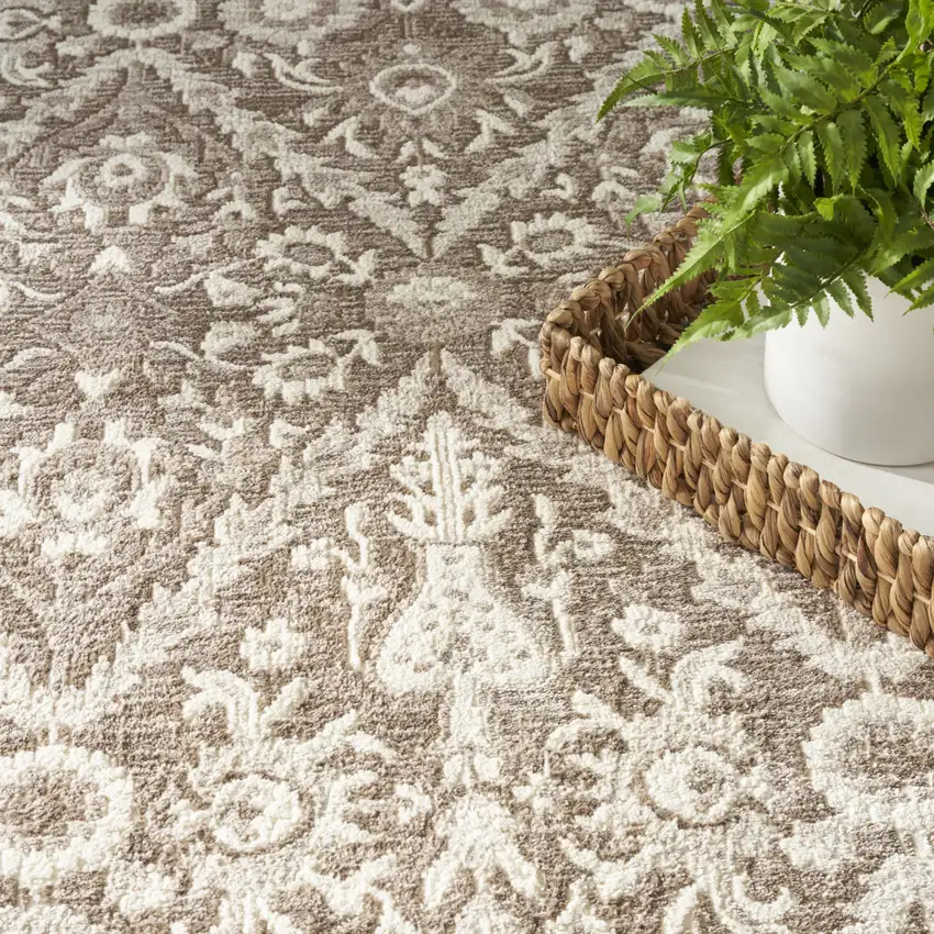 Ivory Brown And Gray Floral Distressed Non Skid Area Rug Photo 6