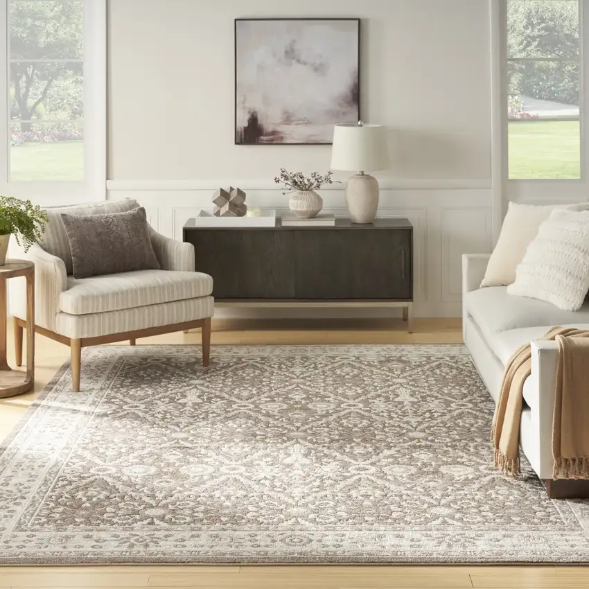 Ivory Brown And Gray Floral Distressed Non Skid Area Rug Photo 7