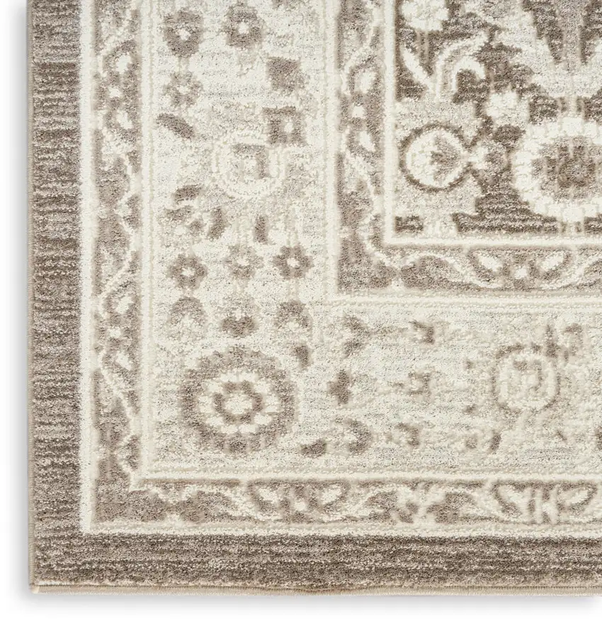 Ivory Brown And Gray Floral Distressed Non Skid Area Rug Photo 2