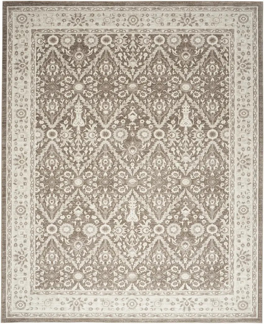 Ivory Brown And Gray Floral Distressed Non Skid Area Rug Photo 8