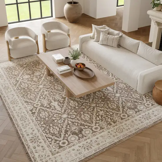 Ivory Brown And Gray Floral Distressed Non Skid Area Rug Photo 6