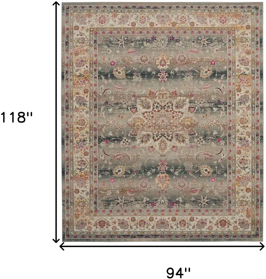 Ivory Brown And Gray Floral Distressed Non Skid Area Rug Photo 3