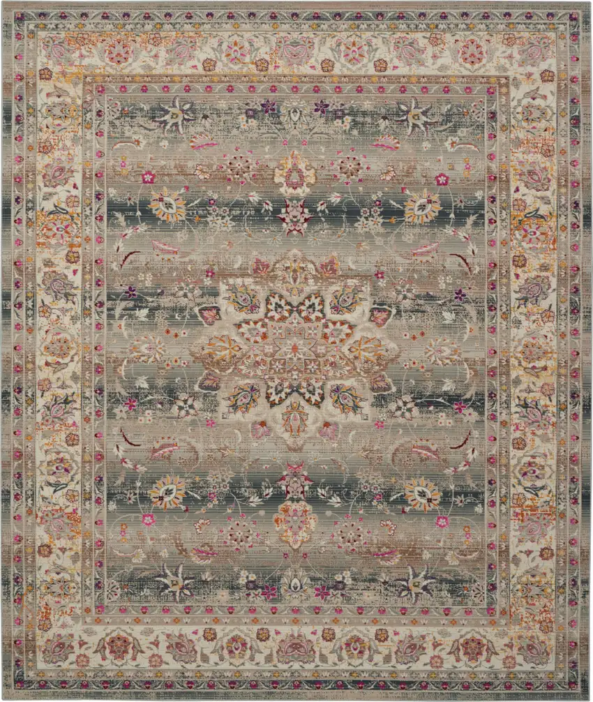 Ivory Brown And Gray Floral Distressed Non Skid Area Rug Photo 9