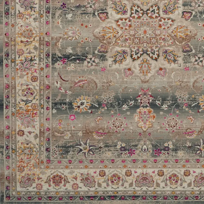 Ivory Brown And Gray Floral Distressed Non Skid Area Rug Photo 8