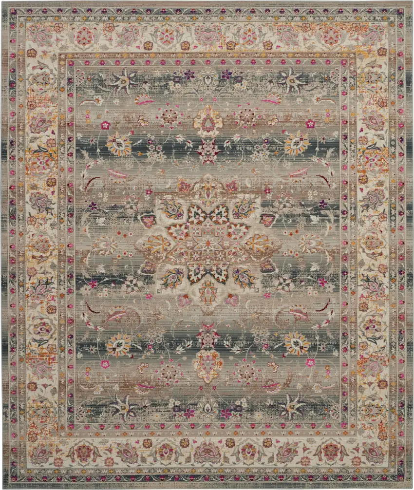 Ivory Brown And Gray Floral Distressed Non Skid Area Rug Photo 2