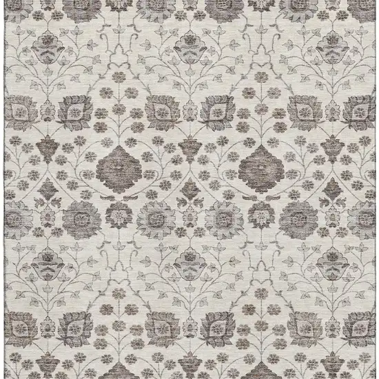 Ivory Brown And Gray Floral Washable Area Rug With UV Protection Photo 3