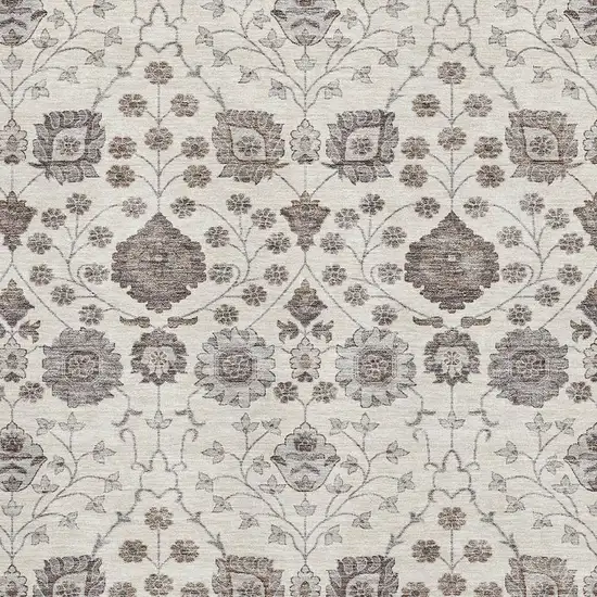 Ivory Brown And Gray Floral Washable Area Rug With UV Protection Photo 2