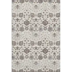 Photo of Ivory Brown And Gray Floral Washable Area Rug With UV Protection