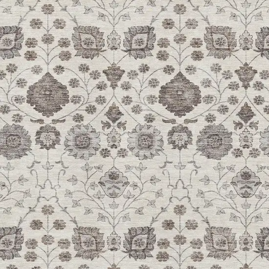 Ivory Brown And Gray Floral Washable Area Rug With UV Protection Photo 2