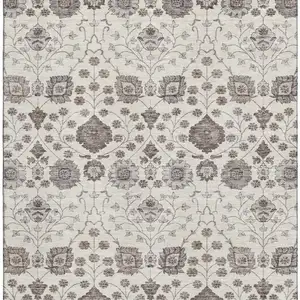 Photo of Ivory Brown And Gray Floral Washable Area Rug With UV Protection
