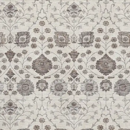 Ivory Brown And Gray Floral Washable Area Rug With UV Protection Photo 2