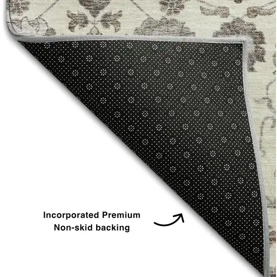 Ivory Brown And Gray Floral Washable Area Rug With UV Protection Photo 7