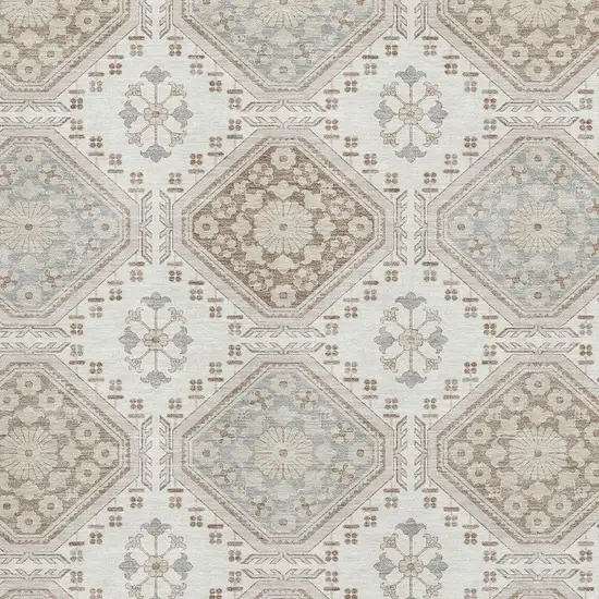 Ivory Brown And Gray Floral Washable Area Rug With UV Protection Photo 2