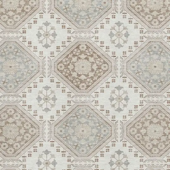 Ivory Brown And Gray Floral Washable Area Rug With UV Protection Photo 2