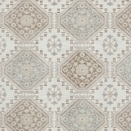 Ivory Brown And Gray Floral Washable Area Rug With UV Protection Photo 2