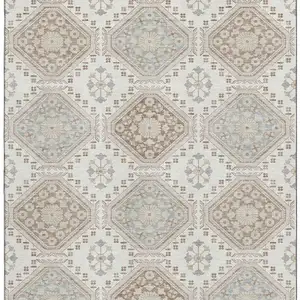 Photo of Ivory Brown And Gray Floral Washable Area Rug With UV Protection