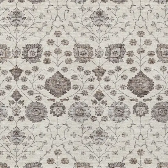 Ivory Brown And Gray Floral Washable Indoor Outdoor Area Rug Photo 5