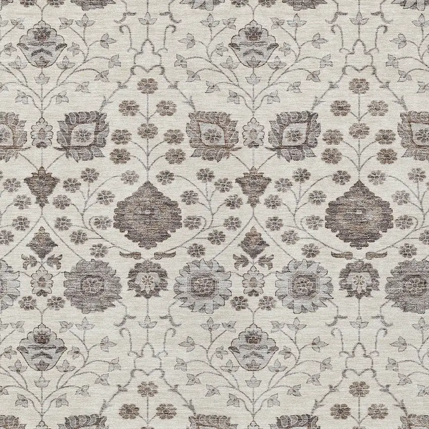 Ivory Brown And Gray Floral Washable Indoor Outdoor Area Rug Photo 5