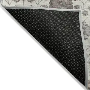 Photo of Ivory Brown And Gray Floral Washable Indoor Outdoor Area Rug