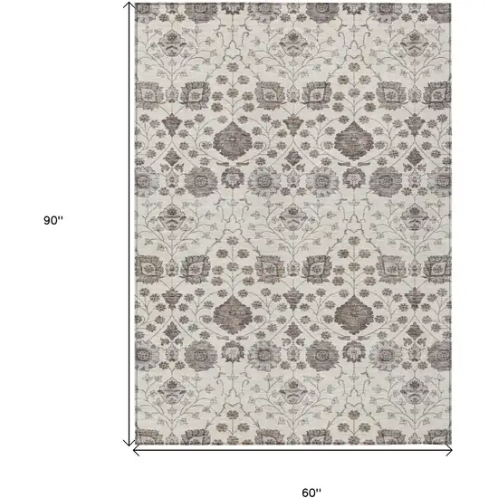 Ivory Brown And Gray Floral Washable Indoor Outdoor Area Rug Photo 7