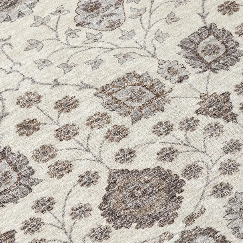 Ivory Brown And Gray Floral Washable Indoor Outdoor Area Rug Photo 8