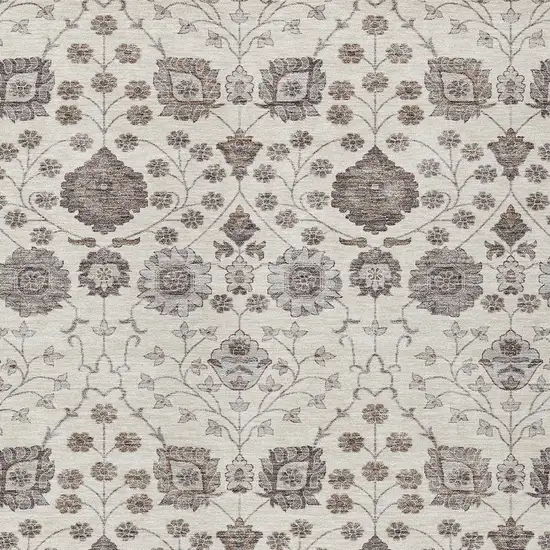 Ivory Brown And Gray Floral Washable Indoor Outdoor Area Rug Photo 5