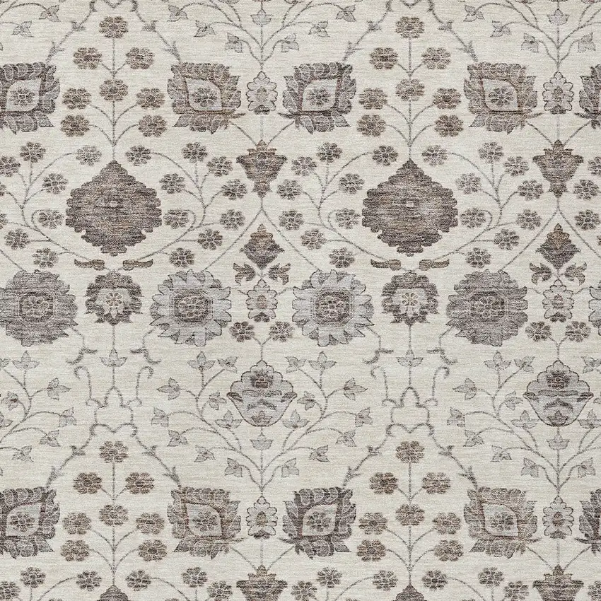 Ivory Brown And Gray Floral Washable Indoor Outdoor Area Rug Photo 5