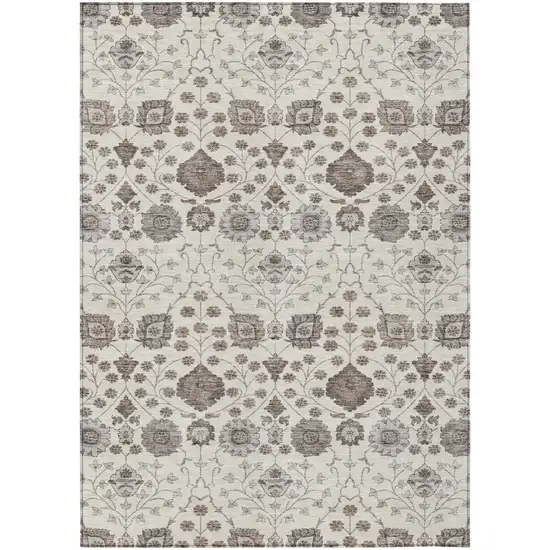Ivory Brown And Gray Floral Washable Indoor Outdoor Area Rug Photo 2