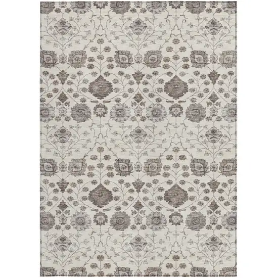 Ivory Brown And Gray Floral Washable Indoor Outdoor Area Rug Photo 6