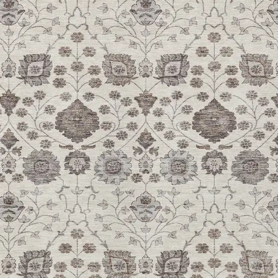 Ivory Brown And Gray Floral Washable Indoor Outdoor Area Rug Photo 5