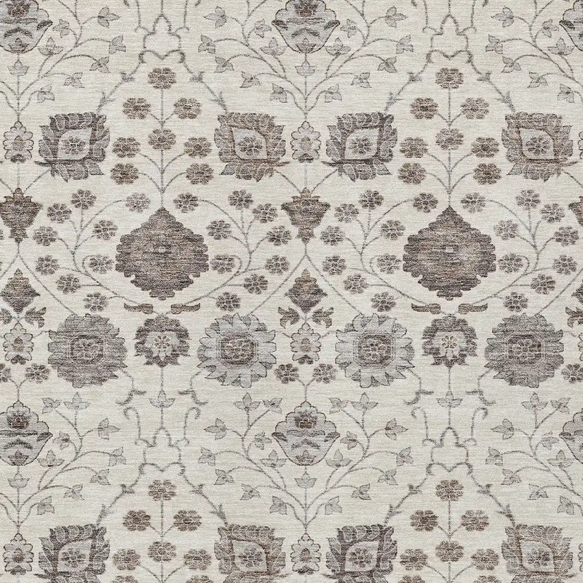 Ivory Brown And Gray Floral Washable Indoor Outdoor Area Rug Photo 5